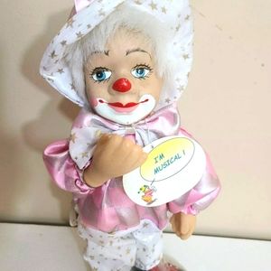 Porcelain Clown Musical doll pink clown musical Figurine 12''.Ne
